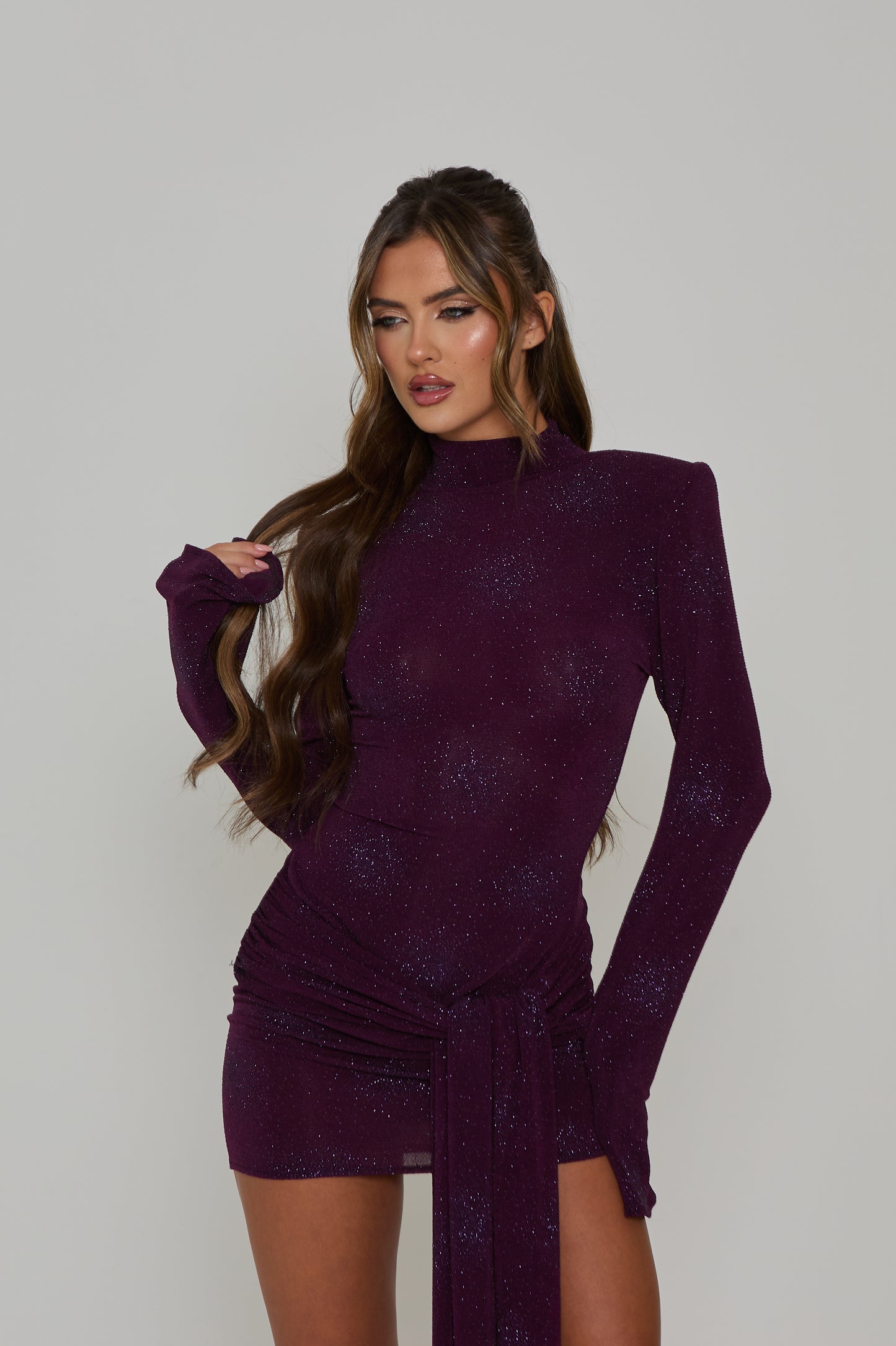 Violet Purple Glitter Drape Dress / PRE ORDER