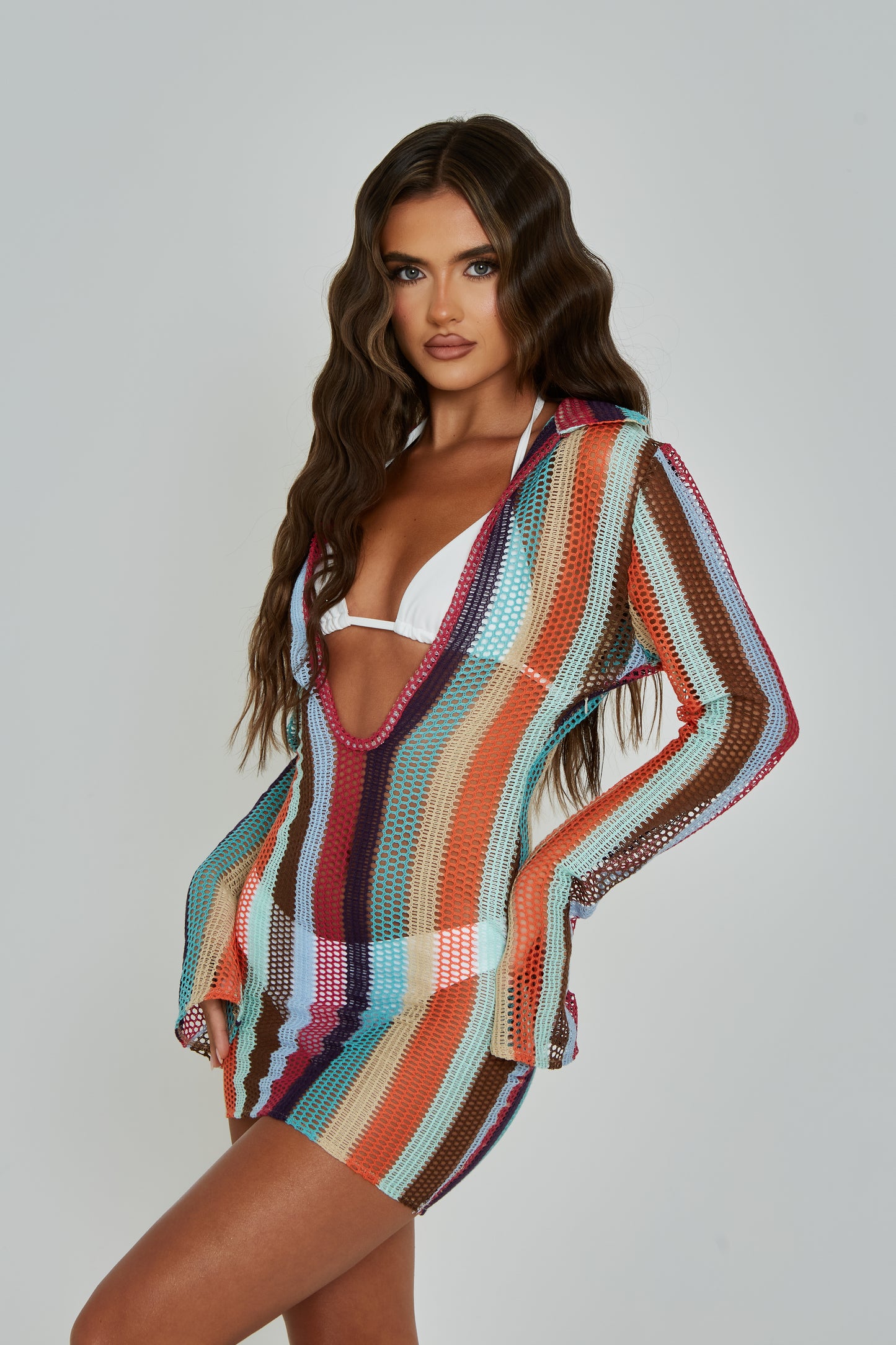 Ashton Multicolour Crochet Mini Dress / IN STOCK