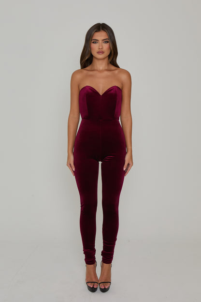 Sofia Burgundy Velvet Catsuit / PRE ORDER