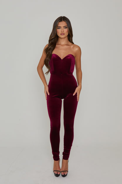 Sofia Burgundy Velvet Catsuit / PRE ORDER