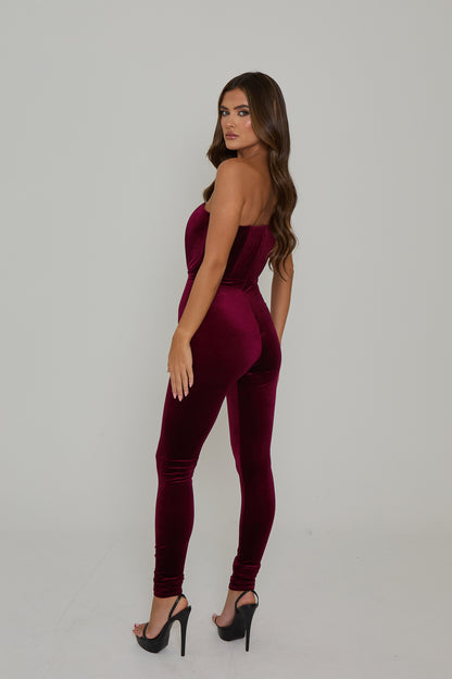 Sofia Burgundy Velvet Catsuit / PRE ORDER