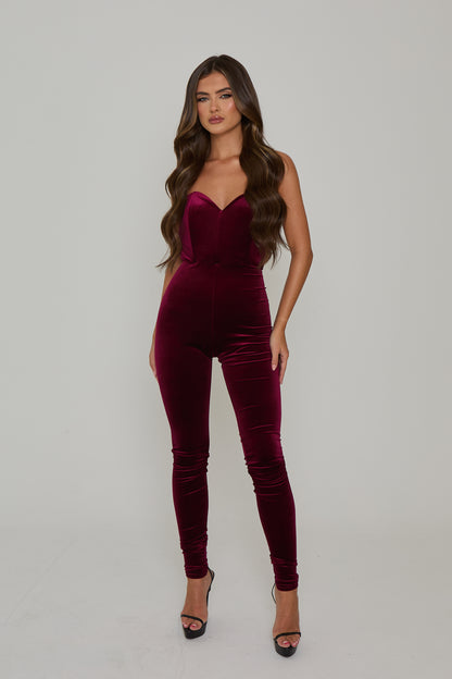 Sofia Burgundy Velvet Catsuit / PRE ORDER