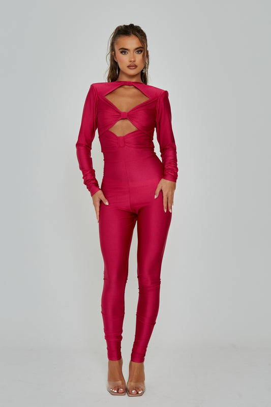 Demi Hot Pink Cut-Out Catsuit / PRE ORDER